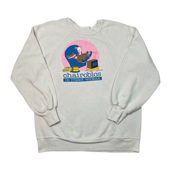 Vintage 90s Jim Benton Chairobics Cartoon Crewneck Sweatshirt FLAW Adult L Large - Picture 1 of 6